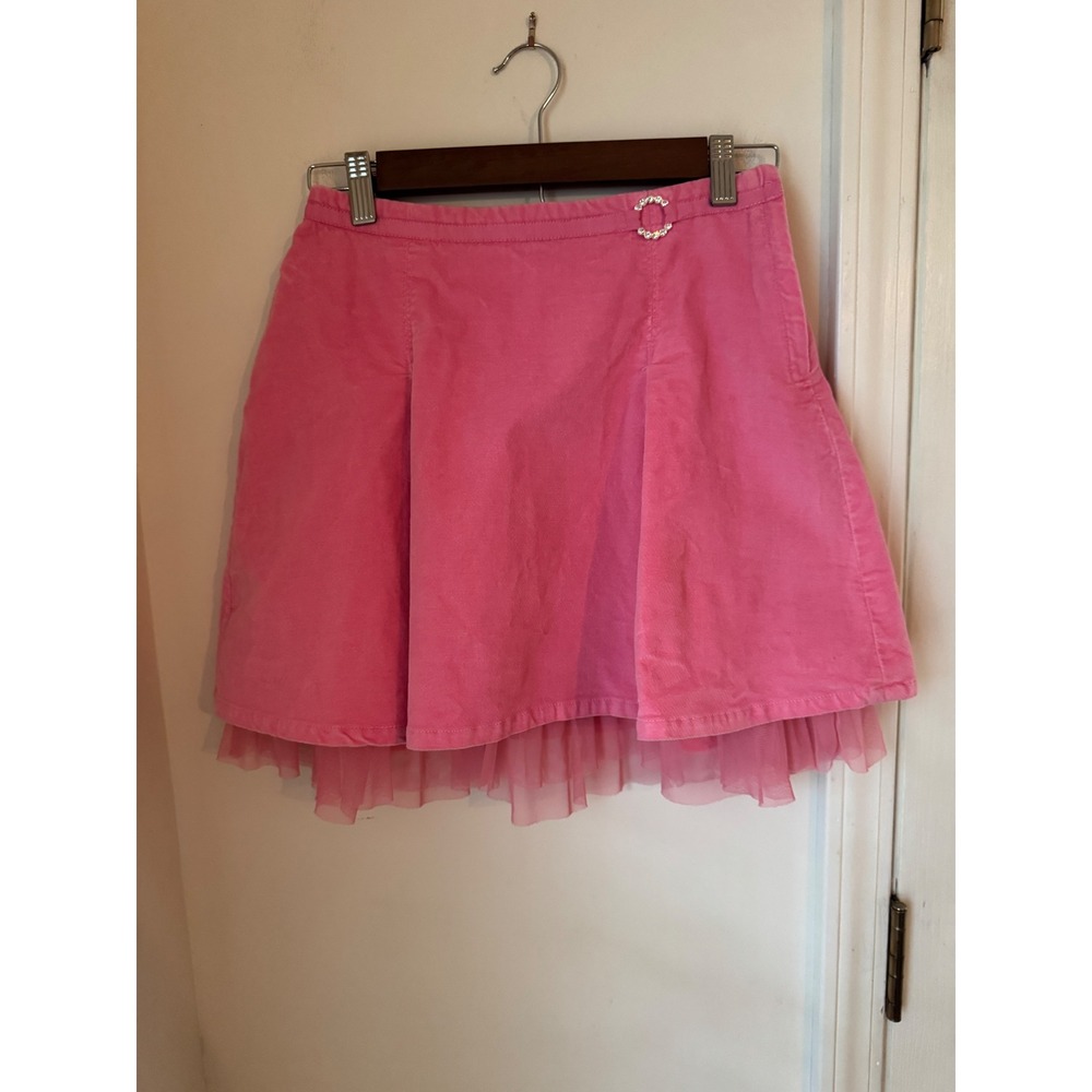 Gap Kids Pink Corduroy Pleated Skirt Tulle Trim Rhinestone Buckle Size 12